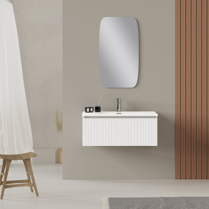 Linea Matt White Fluted Wall Hung Vanity Unit Including Basin 800mm x 460mm