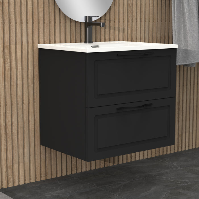 Matador 600mm Matt Black Wall Hung Vanity Unit Including Basin