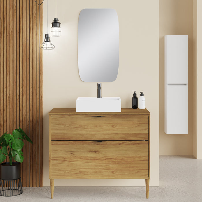 Noir Krafter 1000mm Caramel Oak Wall Hung Vanity Unit