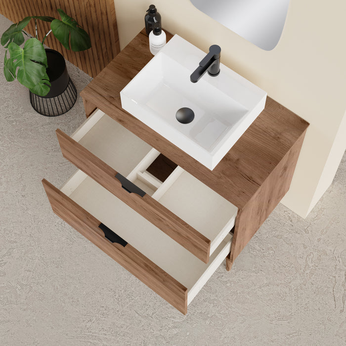 Noir Krafter 1000mm Exotic Walnut Wall Hung Vanity Unit