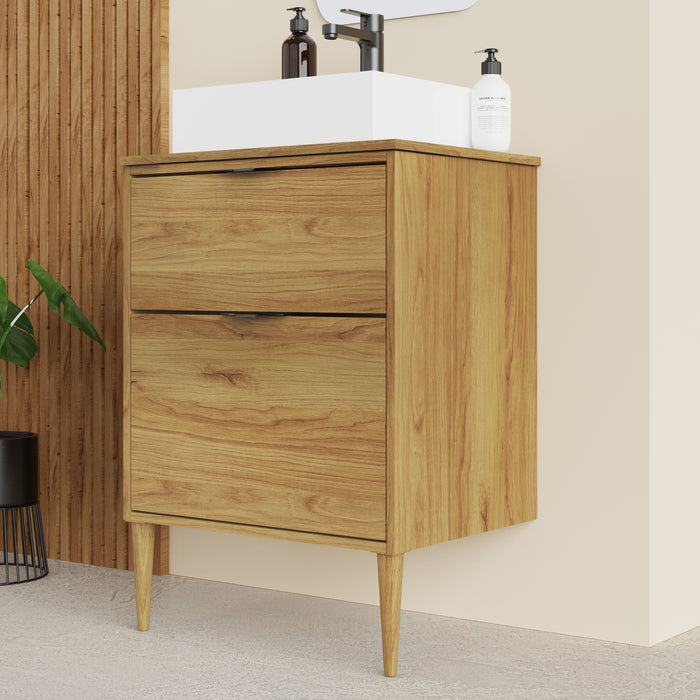 Noir Krafter 600mm Caramel Oak Wall Hung Vanity Unit