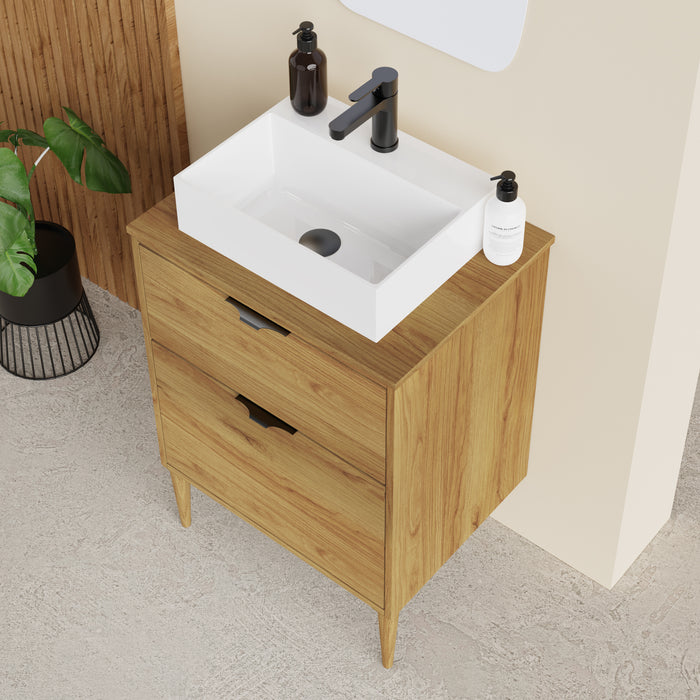 Noir Krafter 600mm Caramel Oak Wall Hung Vanity Unit