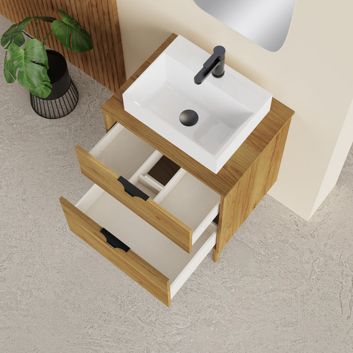 Noir Krafter 600mm Caramel Oak Wall Hung Vanity Unit