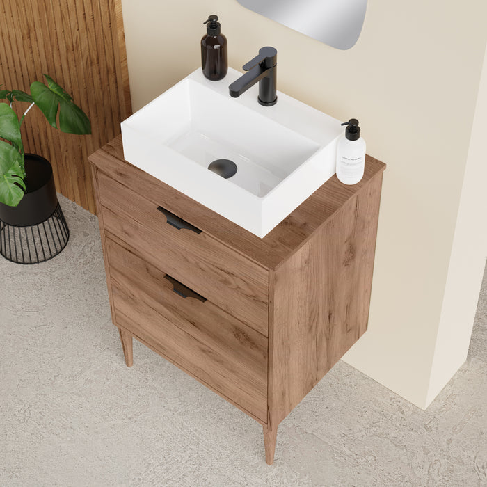 Noir Krafter 600mm Exotic Walnut Wall Hung Vanity Unit