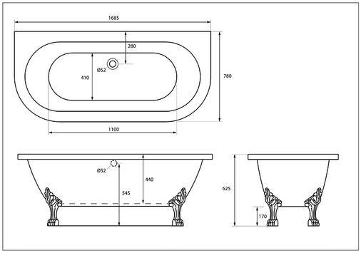 Belmont Back To Wall Roll Top Bath With Silver Feet