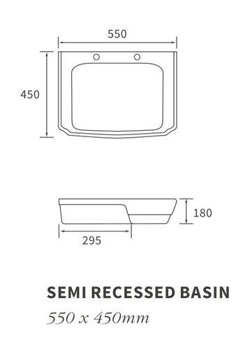 Whitechapel Semi Recessed Basin - 2 Tap Holes