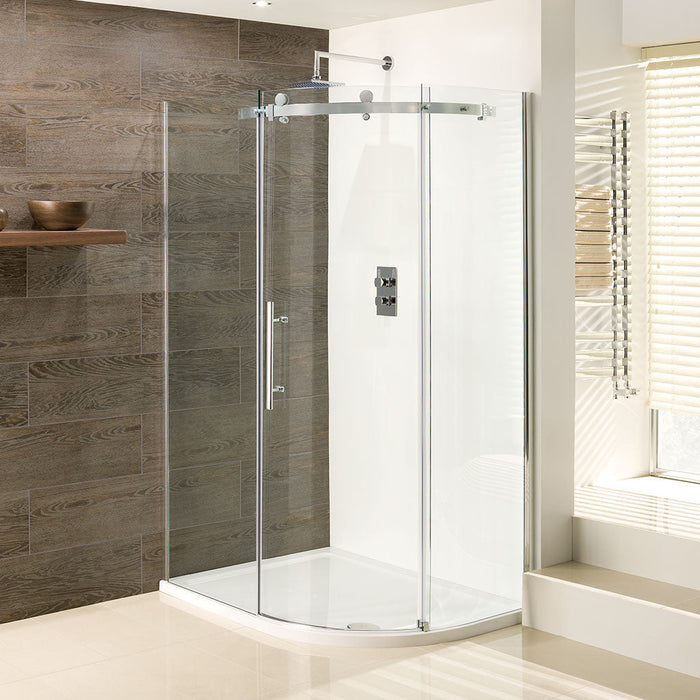 Vanguard Silver Frameless Offset Quadrant Shower Enclosure 800 x 1200mm LH