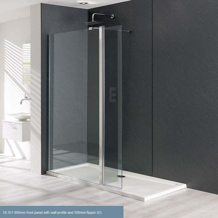 Valliant D Clear Glass 8mm Walk In Panel with Flipper 800 x 1950mm