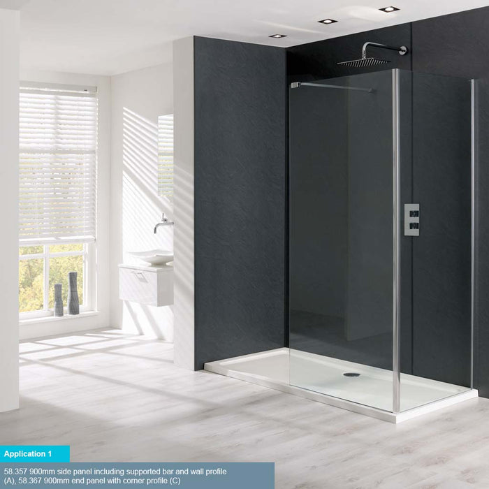 Valliant C Clear Glass 8mm Walk In Panel with Corner Profile 250 x 1950mm