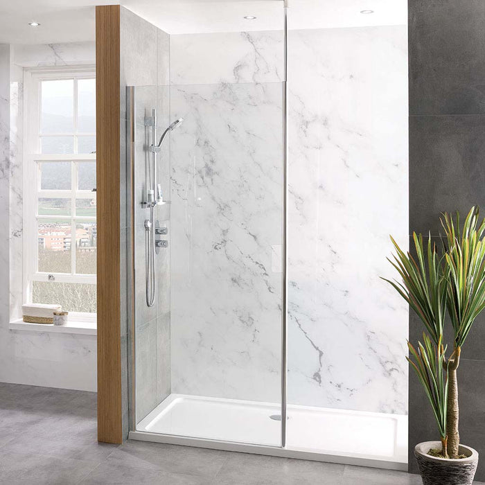 Vantage Polished Silver Round Pole 8mm Walk In Panel with Hand Hold 900mm