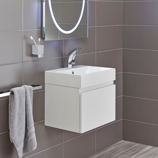 Mino 600mm Wall Hung Basin Unit inc Basin Complete - Gloss White