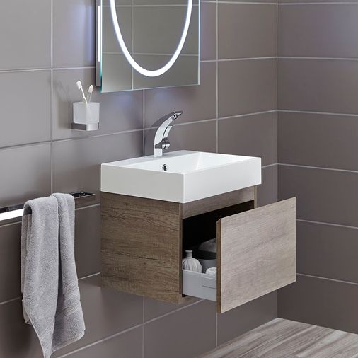 Mino 500mm Basin & Wall Mounted Vanity Unit - Nebraska Oak