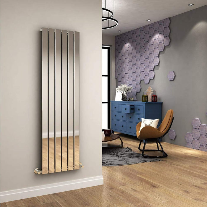 Elle 1600x452mm Designer Chrome Vertical Flat Panel Column Radiator