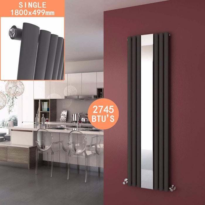 Elle Anthracite 1800x500mm Vertical Oval Panel Mirror Radiator