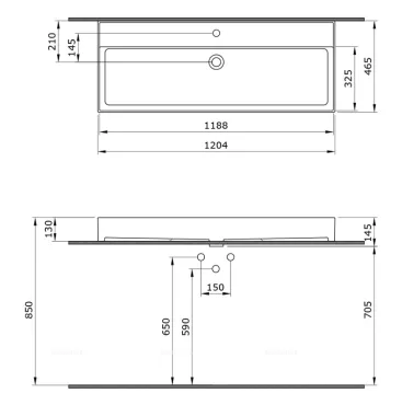 Veneto Wall Hung 1 Tap Hole Basin - 1200mm