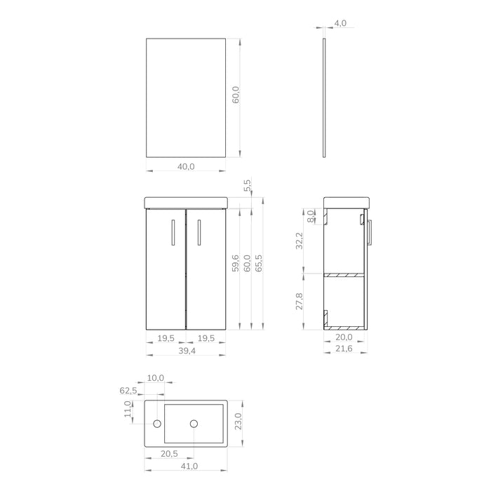 Mino 400mm Matt White Wall Hung Cloakroom Vanity