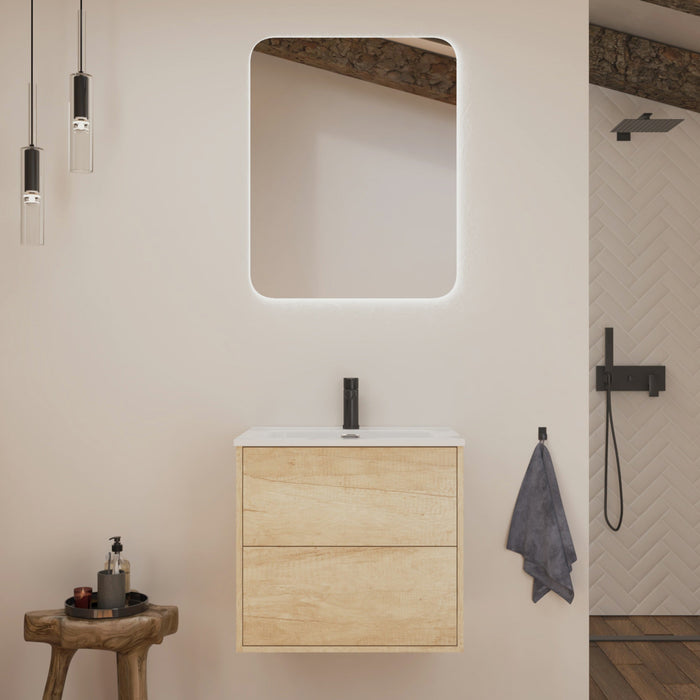 Optim Noir 600mm Wall Hung Vanity Unit + Basin - Natural Oak