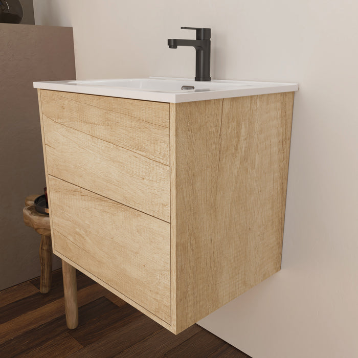 Optim Noir 600mm Wall Hung Vanity Unit + Basin - Natural Oak