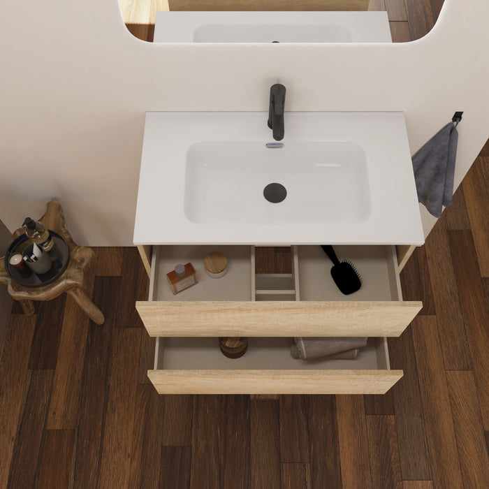 Optimus 800 Wall Hung Vanity Unit + Basin - Nordick Natural Oak