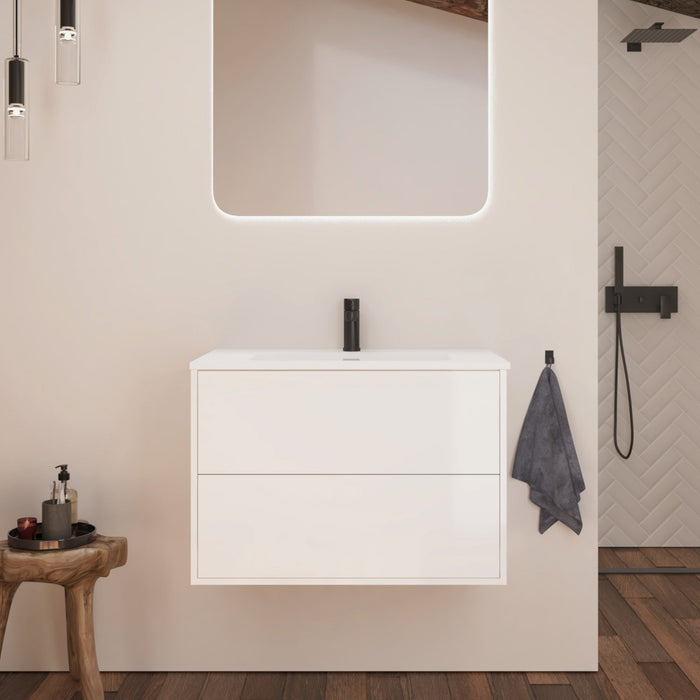 Optim Noir 800mm Wall Hung Vanity Unit + Basin - Matt White