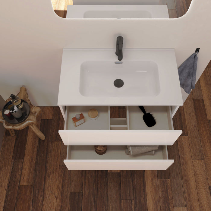 Optim Noir 800mm Wall Hung Vanity Unit + Basin - Matt White