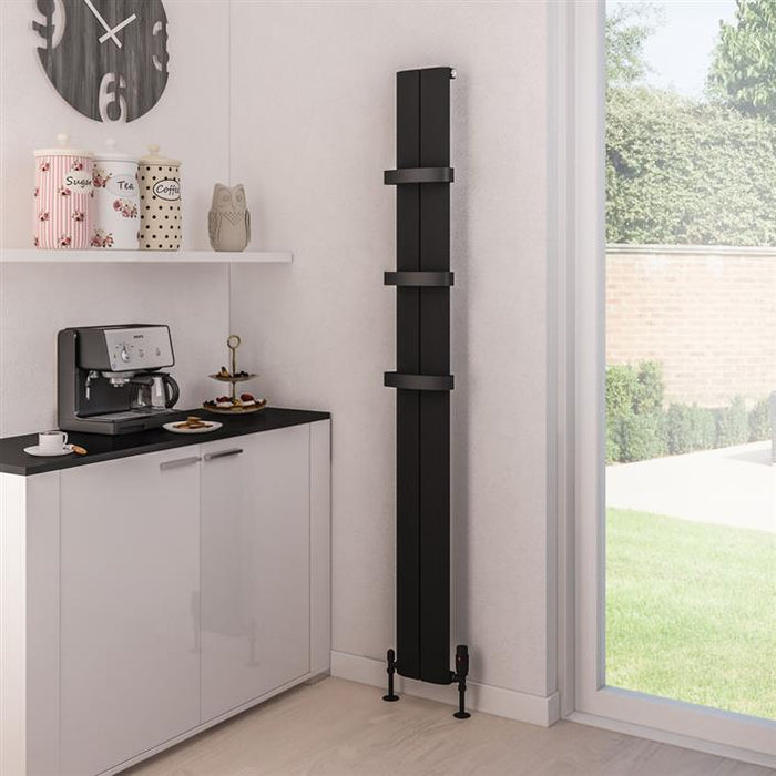 Preston Matt Black Vertical Aluminium Radiator 1800 x 185mm