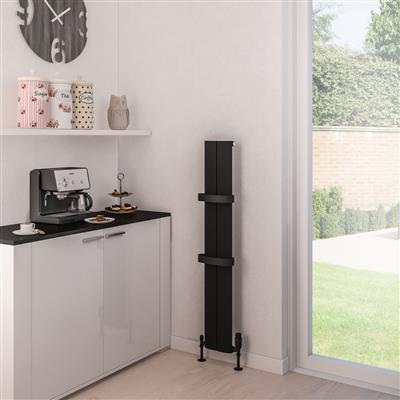 Preston Matt Black Vertical Aluminium Radiator 1200 x 185mm