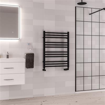 Corinium Matt Black Round Multi Towel Radiator 800 x 500mm