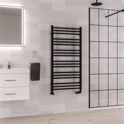 Corinium Matt Black Round Multi Towel Radiator 1200 x 600mm