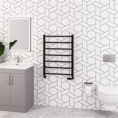 Tuscan Matt Black Round Multi Towel Radiator 800 x 600mm