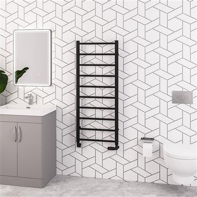 Tuscan Matt Black Round Multi Towel Radiator 1200 x 600mm