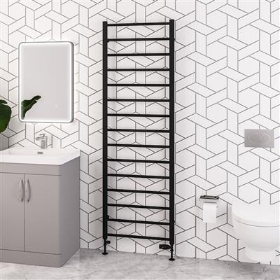 Tuscan Matt Black Round Multi Towel Radiator 1800 x 600mm