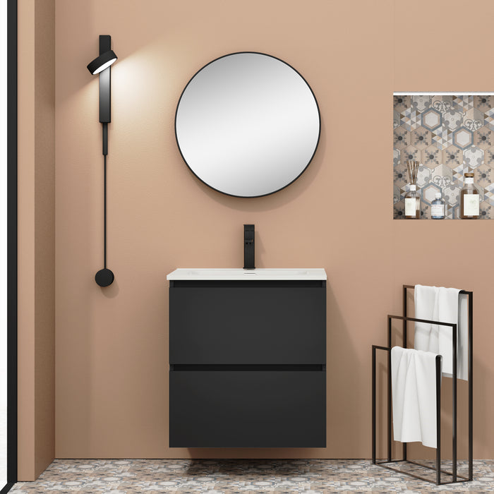 Optimus Noir 600 Wall Hung Vanity Unit + Basin - Matt Black