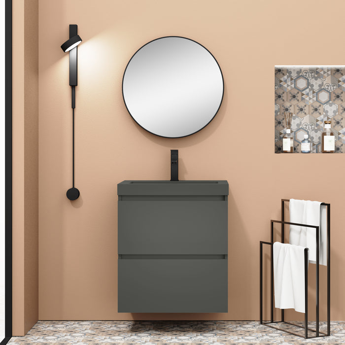 Kaduro 600mm Matt Grey Double Drawer Wall Hung Vanity Unit including Grey Basin