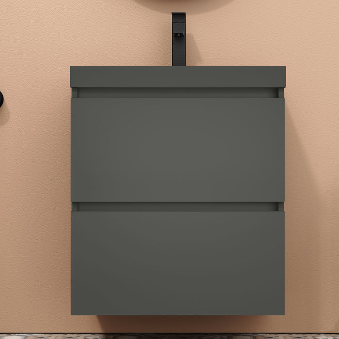 Kaduro 600mm Matt Grey Double Drawer Wall Hung Vanity Unit including Grey Basin