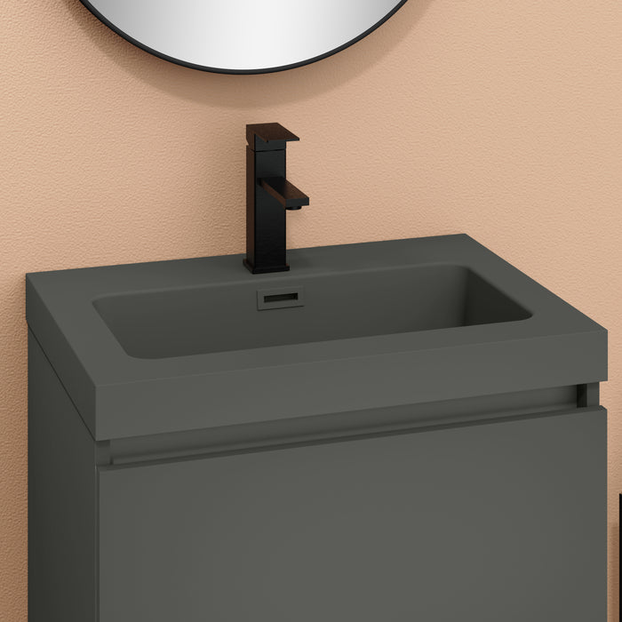 Kaduro 600mm Matt Grey Double Drawer Wall Hung Vanity Unit including Grey Basin