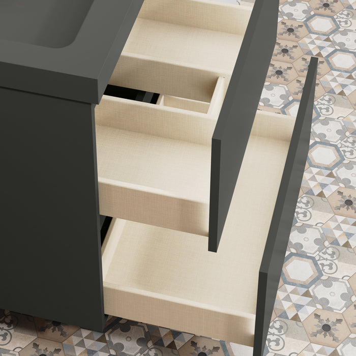 Kaduro 600mm Matt Grey Double Drawer Wall Hung Vanity Unit including Grey Basin