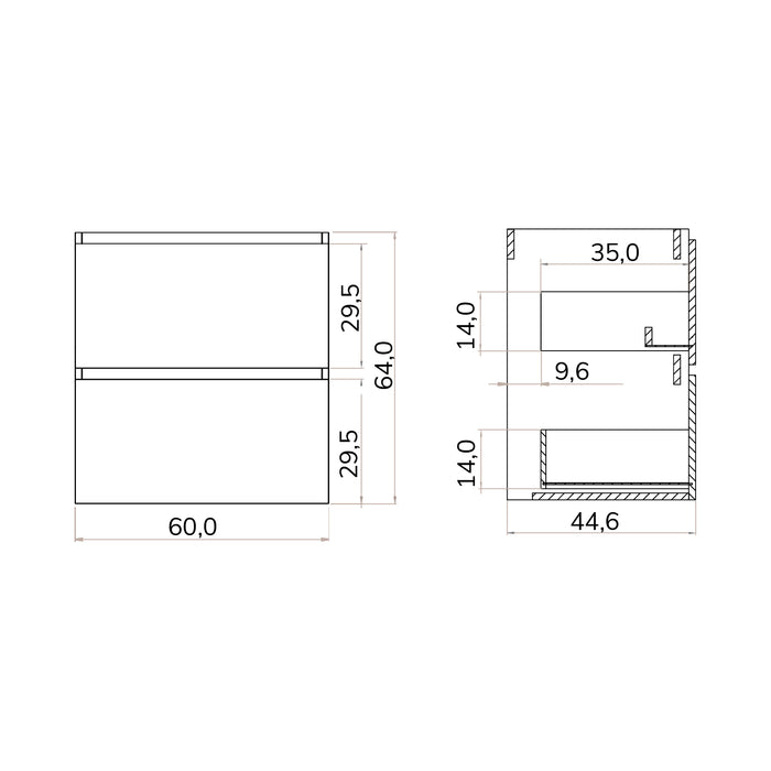 Kaduro 600mm Matt Grey Double Drawer Wall Hung Vanity Unit including Grey Basin