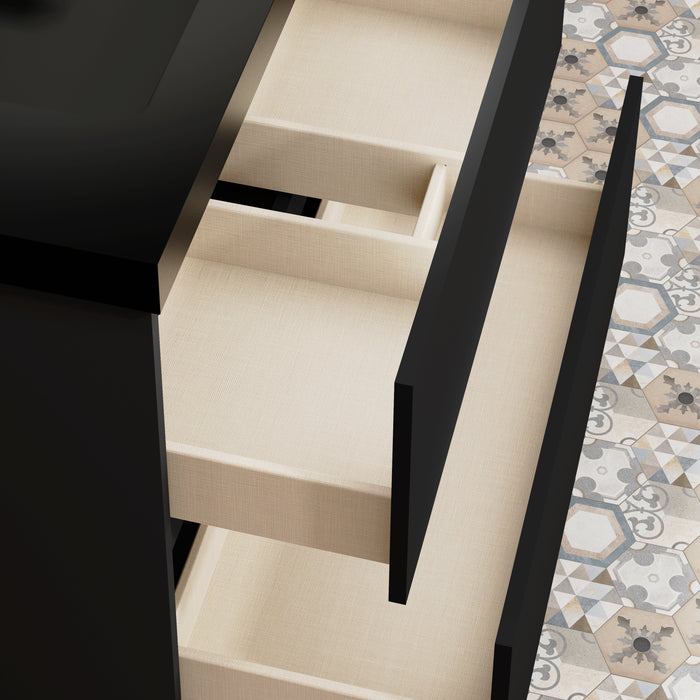 Kaduro 800mm Matt Black Double Drawer Wall Hung Vanity Unit including Black Basin