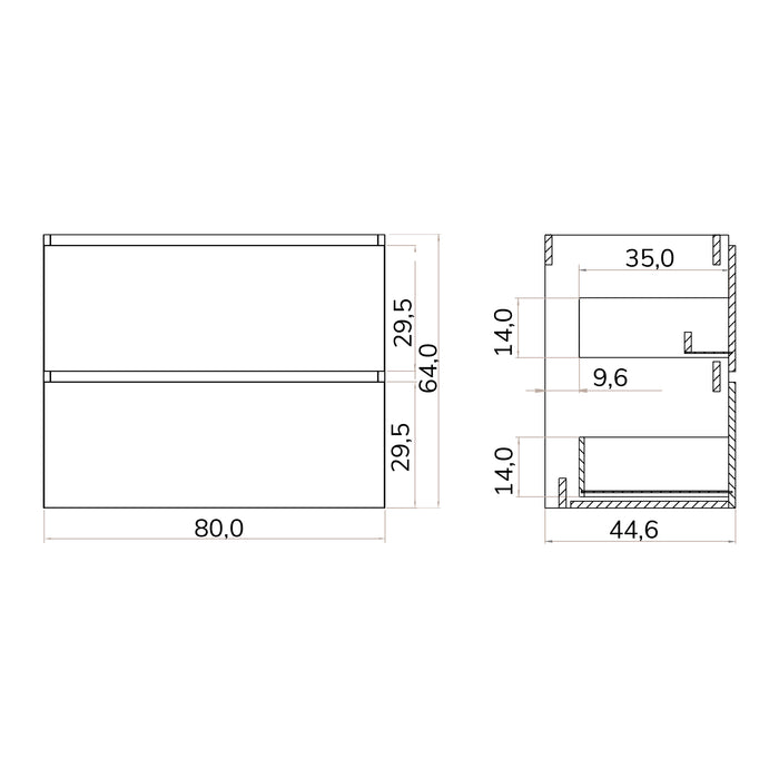 Kaduro 800mm Matt Black Double Drawer Wall Hung Vanity Unit including Black Basin