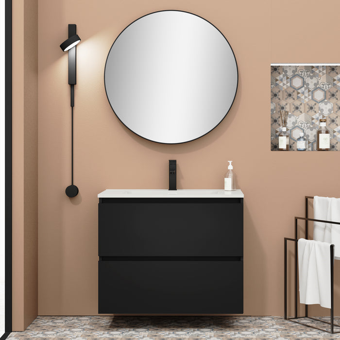 Kaduro 800mm Matt Black Double Drawer Wall Hung Vanity Unit including Basin