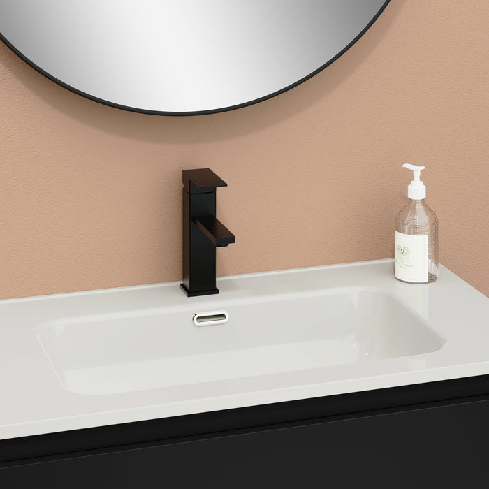 Kaduro 800mm Matt Black Double Drawer Wall Hung Vanity Unit including Basin