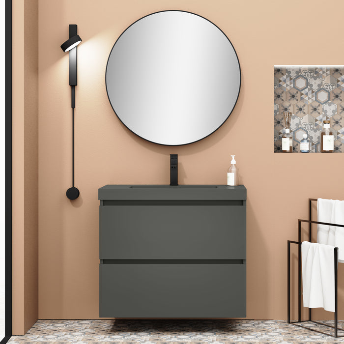 Kaduro 800mm Matt Grey Double Drawer Wall Hung Vanity Unit including Grey Basin