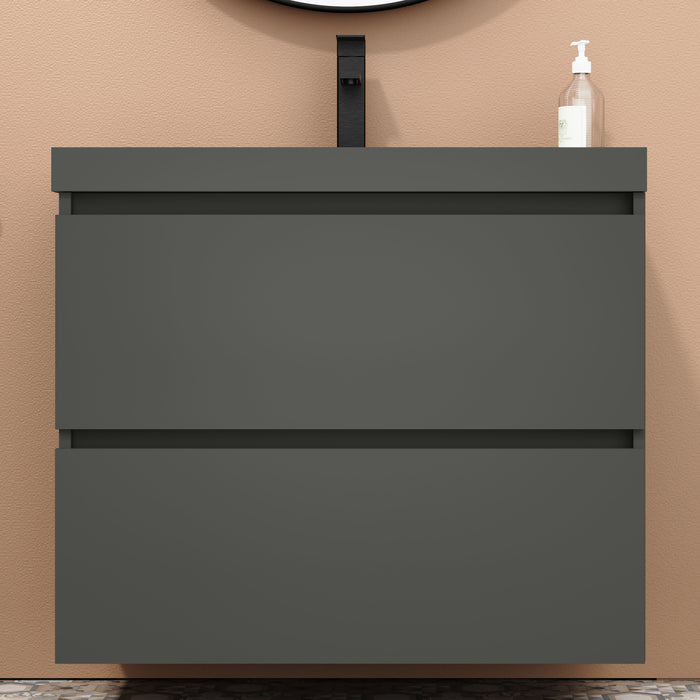 Kaduro 800mm Matt Grey Double Drawer Wall Hung Vanity Unit including Grey Basin