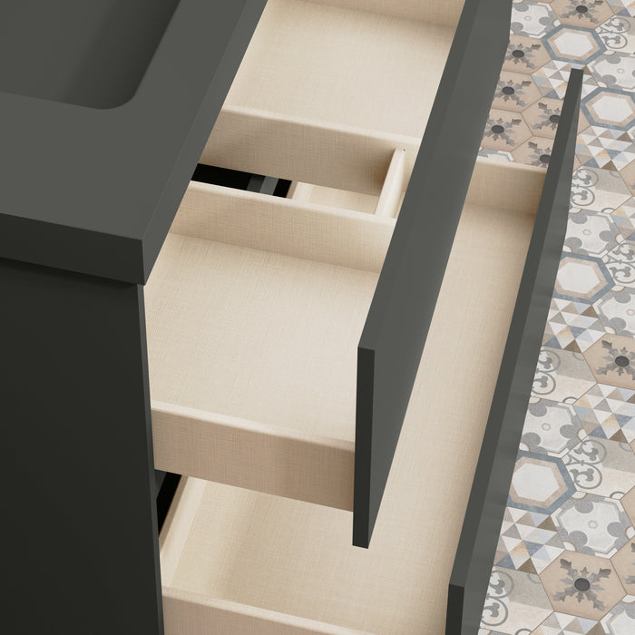 Kaduro 800mm Matt Grey Double Drawer Wall Hung Vanity Unit including Grey Basin