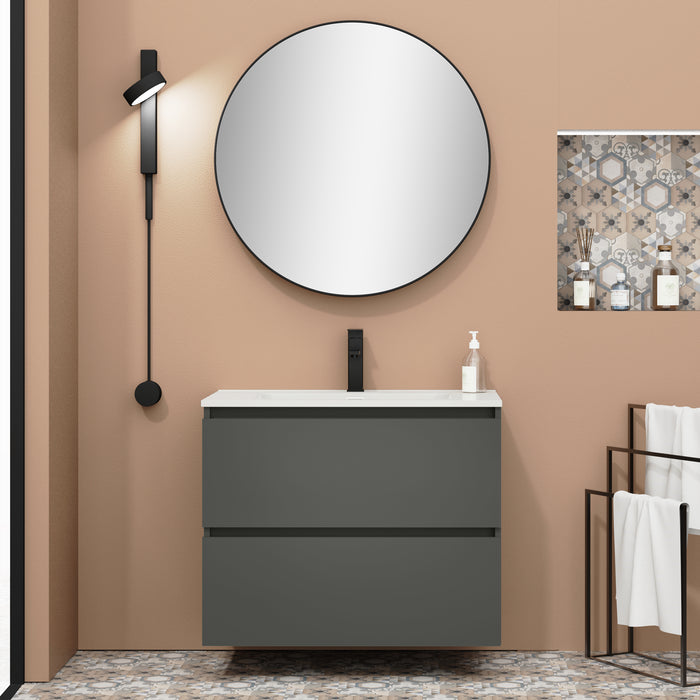 Kaduro 800mm Matt Grey Double Drawer Wall Hung Vanity Unit including Basin