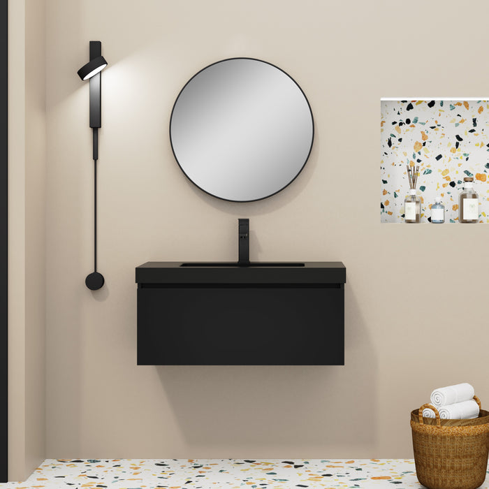 Kaduro 800mm Matt Black Wall Hung Vanity Unit including Black Basin