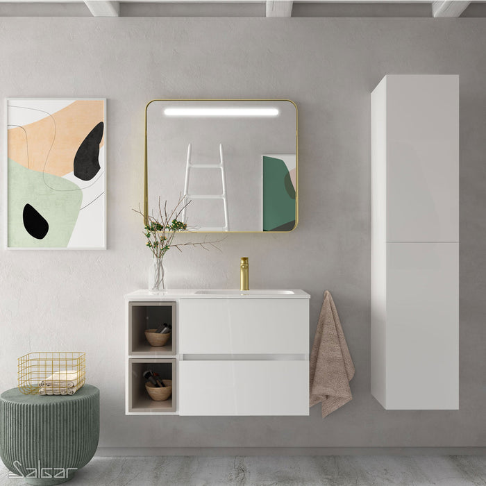 APOLLO Aero 800mm Gold Mirror with Shelf & LED Light - Brushed Brass