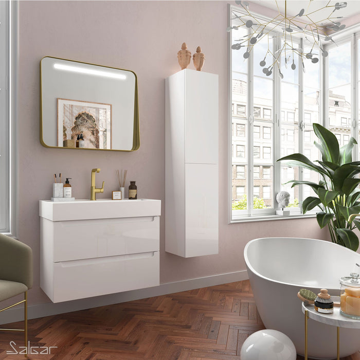 APOLLO Aero 800mm Gold Mirror with Shelf & LED Light - Brushed Brass