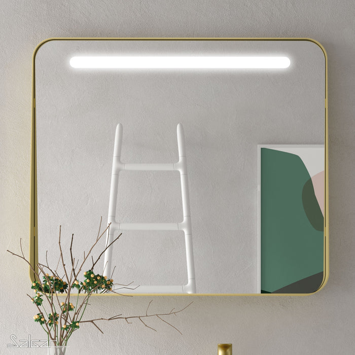 APOLLO Aero 800mm Gold Mirror with Shelf & LED Light - Brushed Brass